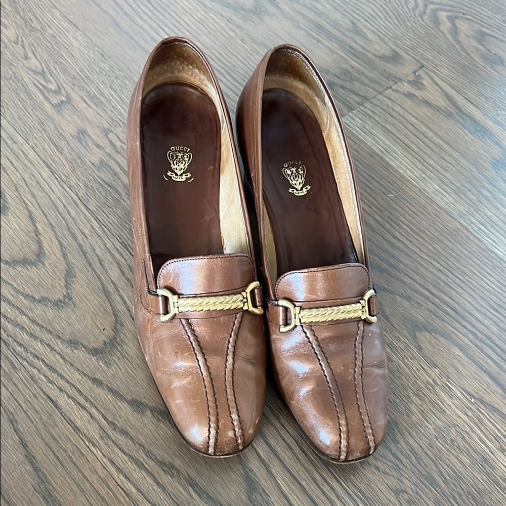 Vintage Gucci Brown Leather Loafers